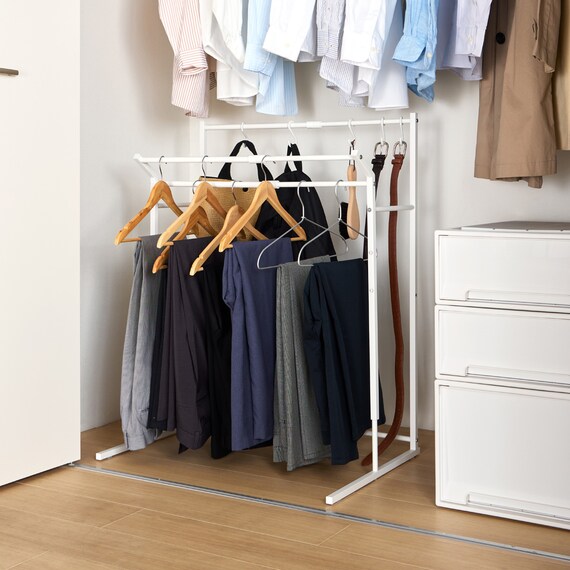 縦横伸縮 クローゼット ハンガーラック3連(ホワイト) 15枚目画像