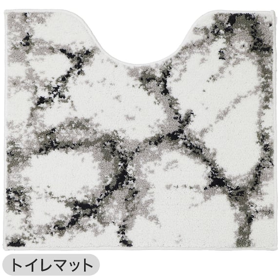 【4点セット】大理石調 トイレマット+O・U型&洗浄・暖房型兼用トイレフタカバー+トイレスリッパ+ペーパーホルダーカバー(マーブル WH) 3枚目画像