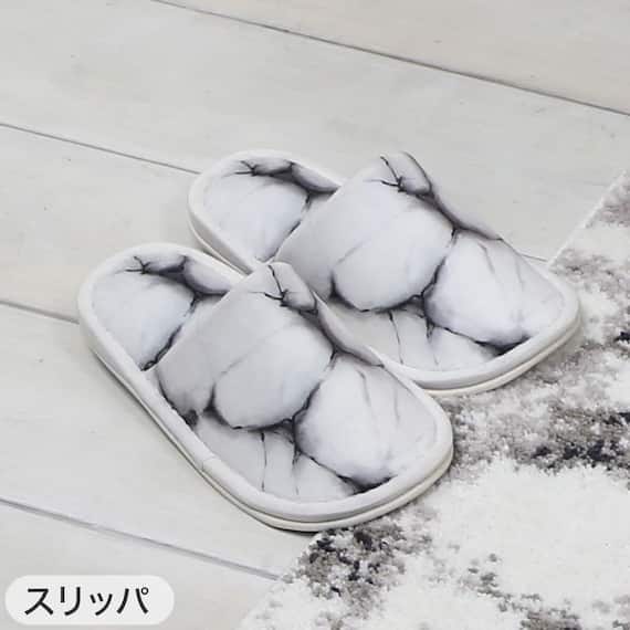 【4点セット】大理石調 トイレマット+O・U型&洗浄・暖房型兼用トイレフタカバー+トイレスリッパ+ペーパーホルダーカバー(マーブル WH) 9枚目画像