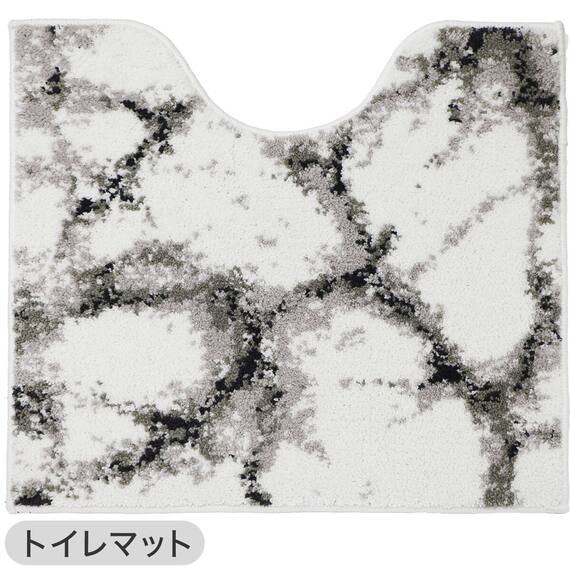 【2点セット】大理石調 トイレマット+O･U型＆洗浄･暖房型兼用トイレフタカバー(マーブル WH) 3枚目画像