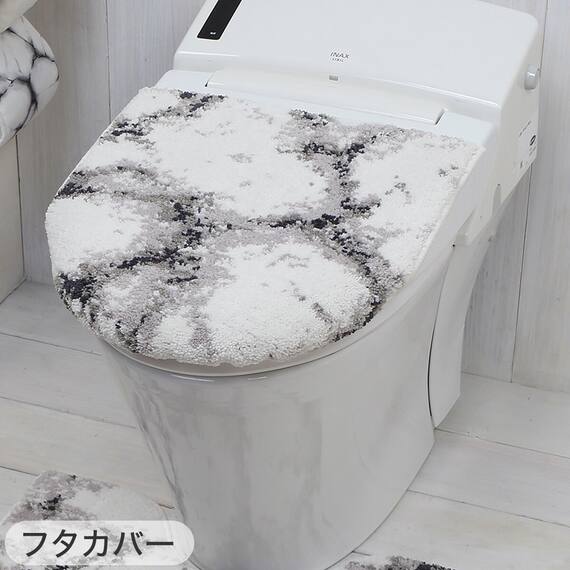 【2点セット】大理石調 トイレマット+O･U型＆洗浄･暖房型兼用トイレフタカバー(マーブル WH) 6枚目画像