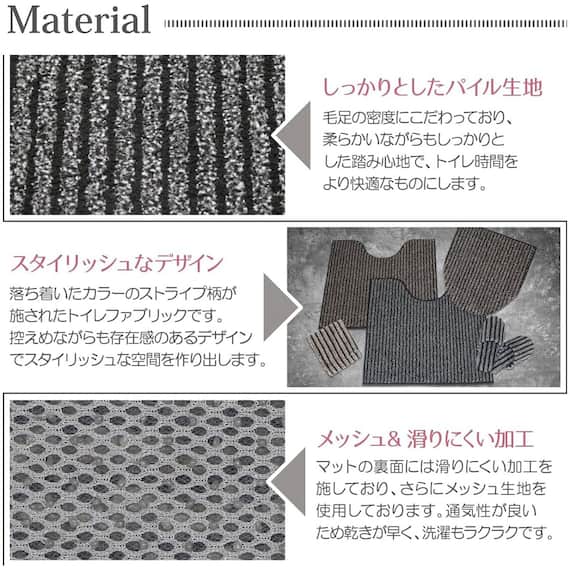 【2点セット】トイレマット+O・U型&洗浄・暖房型兼用トイレフタカバー(マチュア GY) 4枚目画像