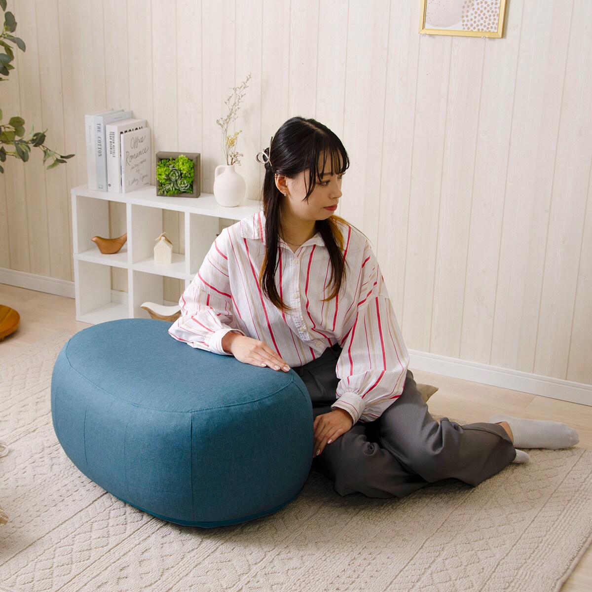 カバーが洗える 1人掛けふわもちオットマン 布張りタイプ (TBL