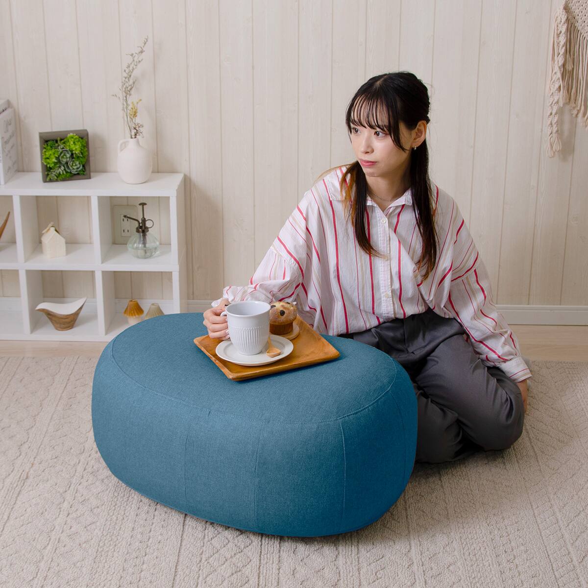 カバーが洗える 1人掛けふわもちオットマン 布張りタイプ (TBL