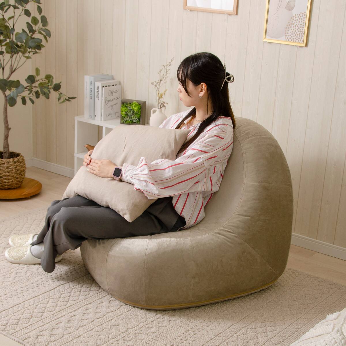 カバーが洗える1人掛けふわもちソファ 専用カバー (ベロア BE