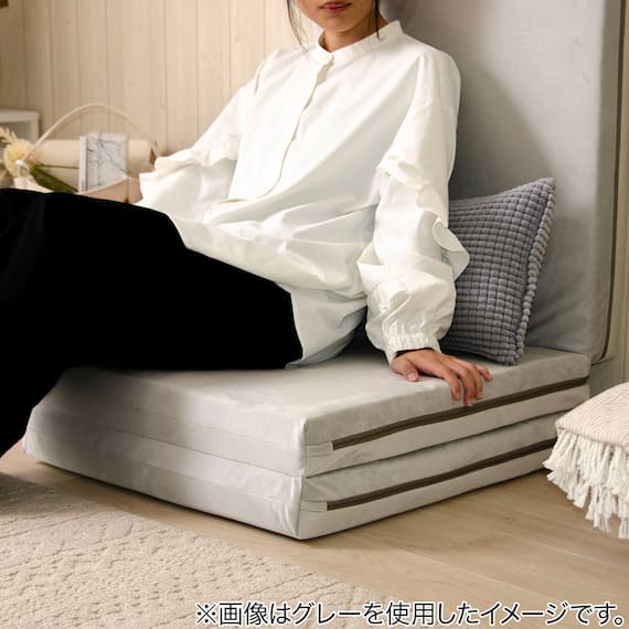 オットマン・スツールになるごろ寝マットレス(ベロア調 アイボリー) 10枚目画像