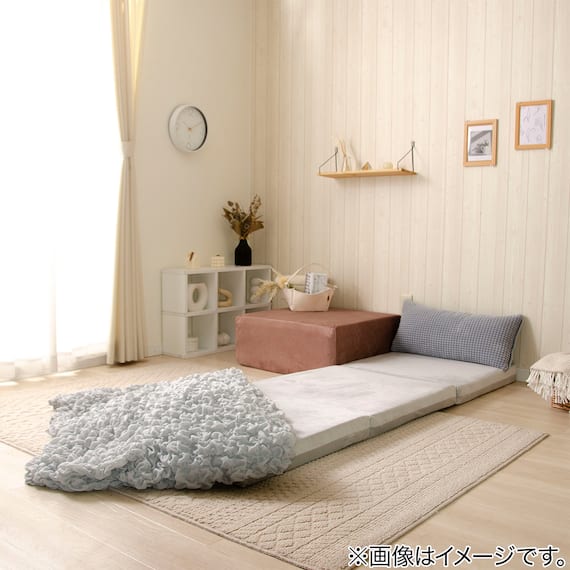 オットマン・スツールになるごろ寝マットレス(ベロア調 アイボリー) 11枚目画像