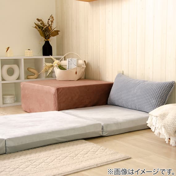 オットマン・スツールになるごろ寝マットレス(ベロア調 アイボリー) 12枚目画像