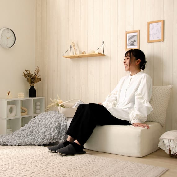 オットマン・スツールになるごろ寝マットレス(ベロア調 アイボリー) 13枚目画像