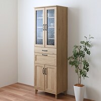 石目調ガラスの北欧風カップボード (幅58cm GN)