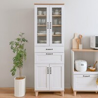石目調ガラスの北欧風カップボード (幅58cm WW/GN)