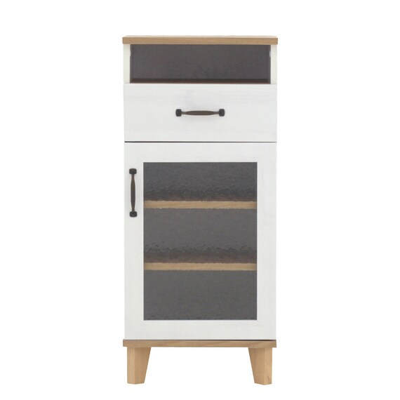 石目調ガラスの北欧風スリムキャビネット (幅40cm WW/GN) 4枚目画像