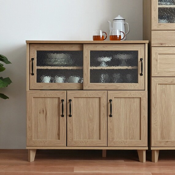 石目調ガラスの北欧風キッチンカウンター (幅90cm GN) 1枚目画像