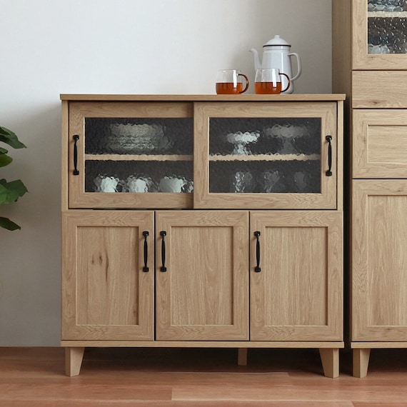 石目調ガラスの北欧風キッチンカウンター (幅90cm GN) 1枚目画像