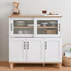 石目調ガラスの北欧風キッチンカウンター (幅90cm WW/GN) 1枚目画像