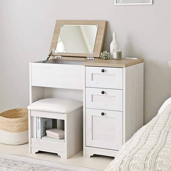 一台ニ役のドレッサーデスク(70-80D WW/GN) 1枚目画像