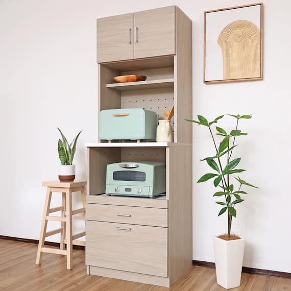 家電対応シンプルキッチン収納 (グレージュ) 1枚目画像