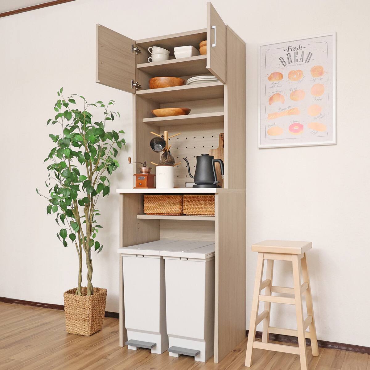 ゴミ箱も収まるシンプルキッチン収納 (グレージュ) | ニトリネット