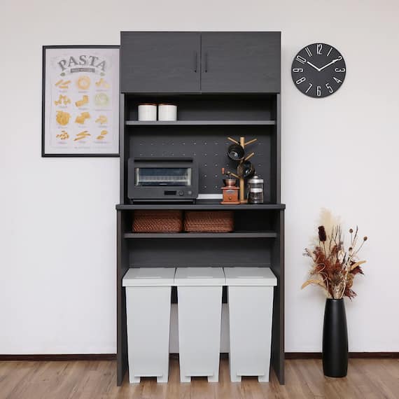 ゴミ箱も収まるシンプルキッチン収納 (ブラック) 3枚目画像