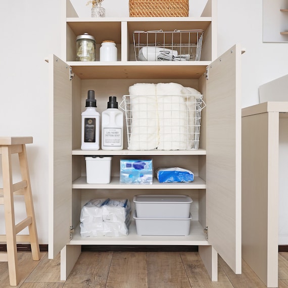 スリム設計のモダンキャビネット 扉 (高さ120cm WH木目) 7枚目画像