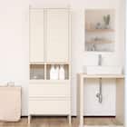 スリム設計のモダンキャビネット 引き出し2段 (高さ180cm WH木目) 1枚目画像