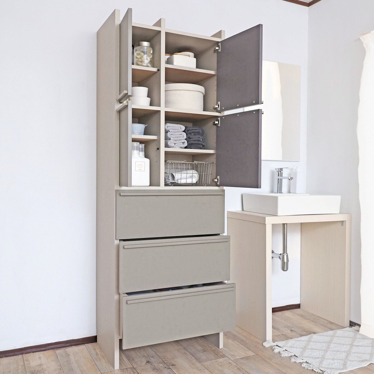 ニトリ キャビネット ヴィナ60-3 幅55cm 木製収納棚 引き出し3杯＋扉付