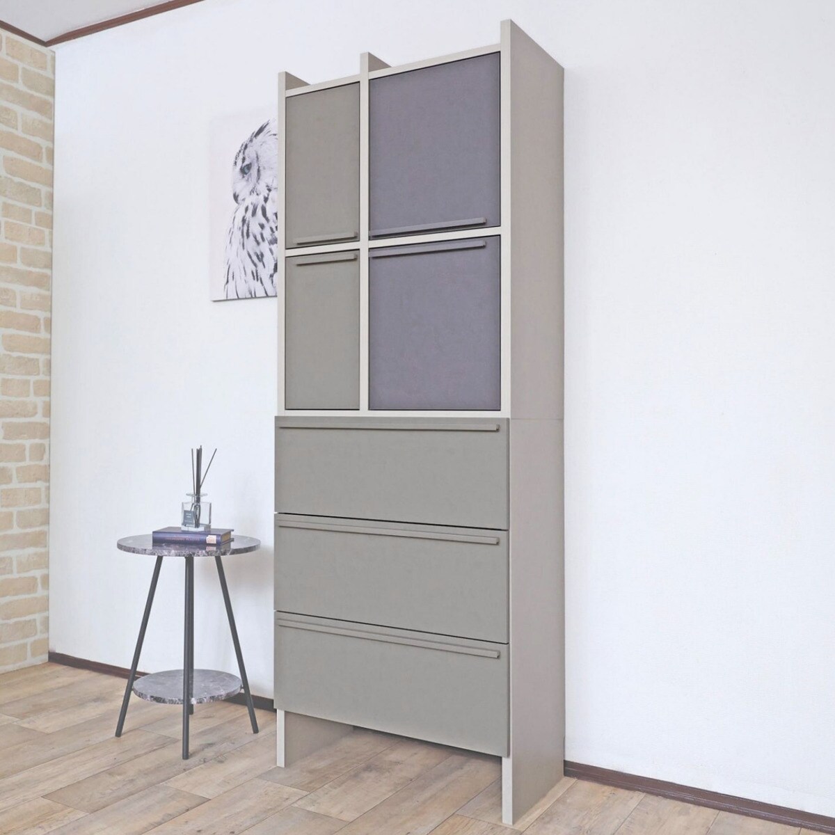 スリム設計のモダンキャビネット 引き出し3段 (高さ180cm GY) | ニトリ