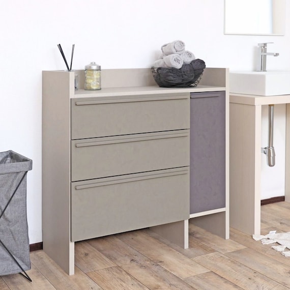 スリム設計のモダンキャビネット (幅90cm GY) 2枚目画像