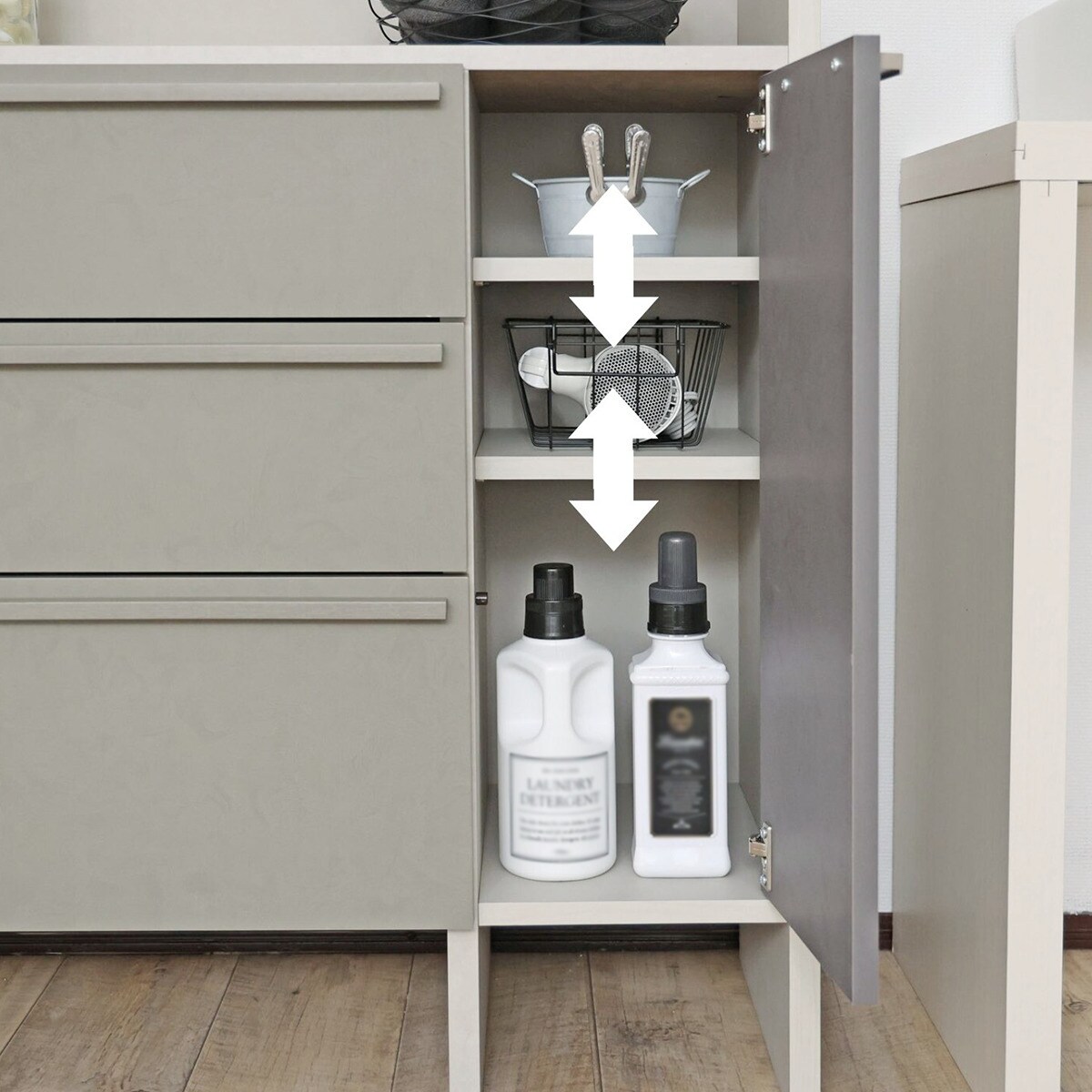 スリム設計のモダンキャビネット (幅90cm GY) | ニトリネット【公式