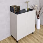 塗り壁調モダンキャビネット (2枚扉 幅70cm OWH/BK) 1枚目画像