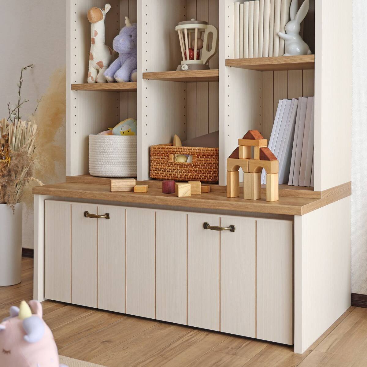 楽天 ニトリ フレンチカントリー調 オープンラック 収納棚 フレンチカントリー調 オープンラック＋トロッコ収納 (幅90cm ホワイト