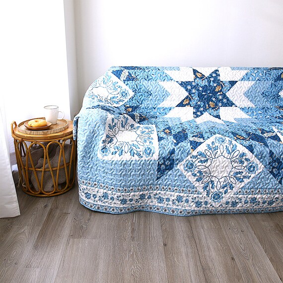 表裏で異なる柄が楽しめるマルチキルトカバー 190×190cm (PRM BL) 1枚目画像