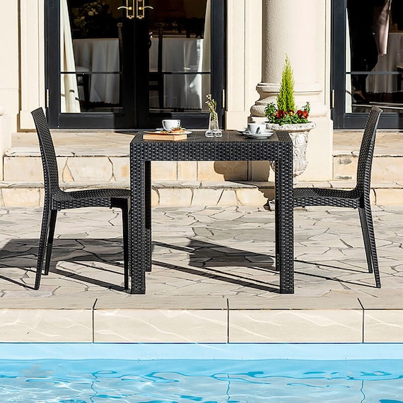 ラタン調ガーデンテーブル+肘無しチェア3点セット(PXY80) 16枚目画像