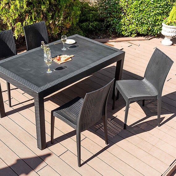 ラタン調ガーデンテーブル+肘無しチェア5点セット(PXY150) 18枚目画像