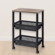 ウッドテーブルワゴン 3段 ブラック(WTW-3S)