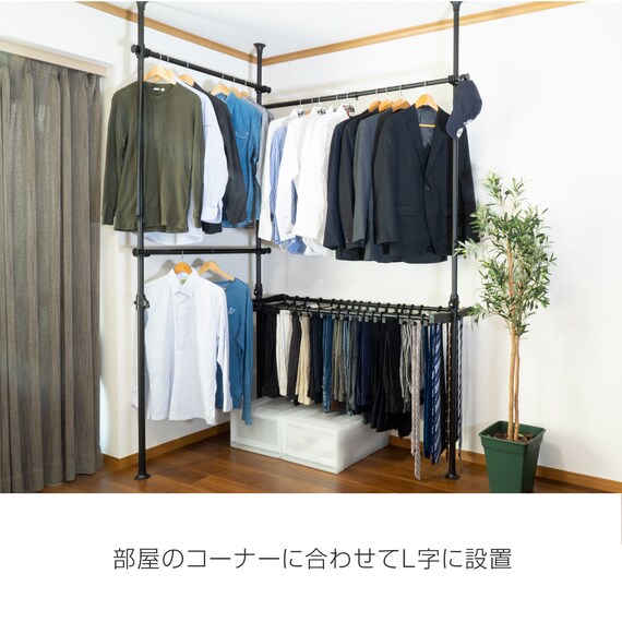 【簡単】ワンタッチ式 突っ張りハンガートリプル スラックスハンガー付き(ブラック) 4枚目画像