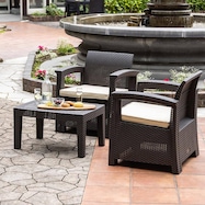 ラタン調ガーデンソファ3点セット(LZN)