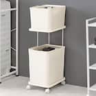 水に強いランドリー収納(角型 バスケット2杯タイプ ホワイト) 1枚目画像