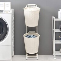 水に強いランドリー収納(丸型 バスケット2杯タイプ ホワイト)