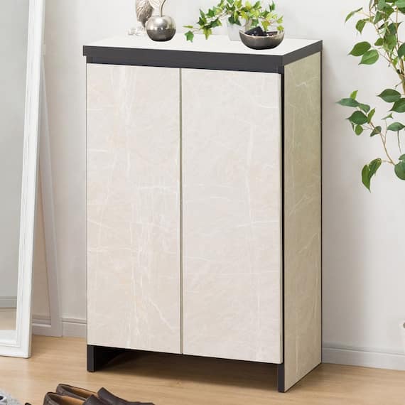 大理石調シューズラック (ロータイプ 幅60cm ホワイト) 1枚目画像