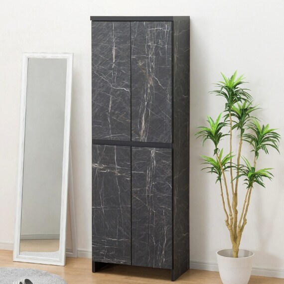 大理石調シューズラック(ハイタイプ 幅60cm ブラック) 1枚目画像