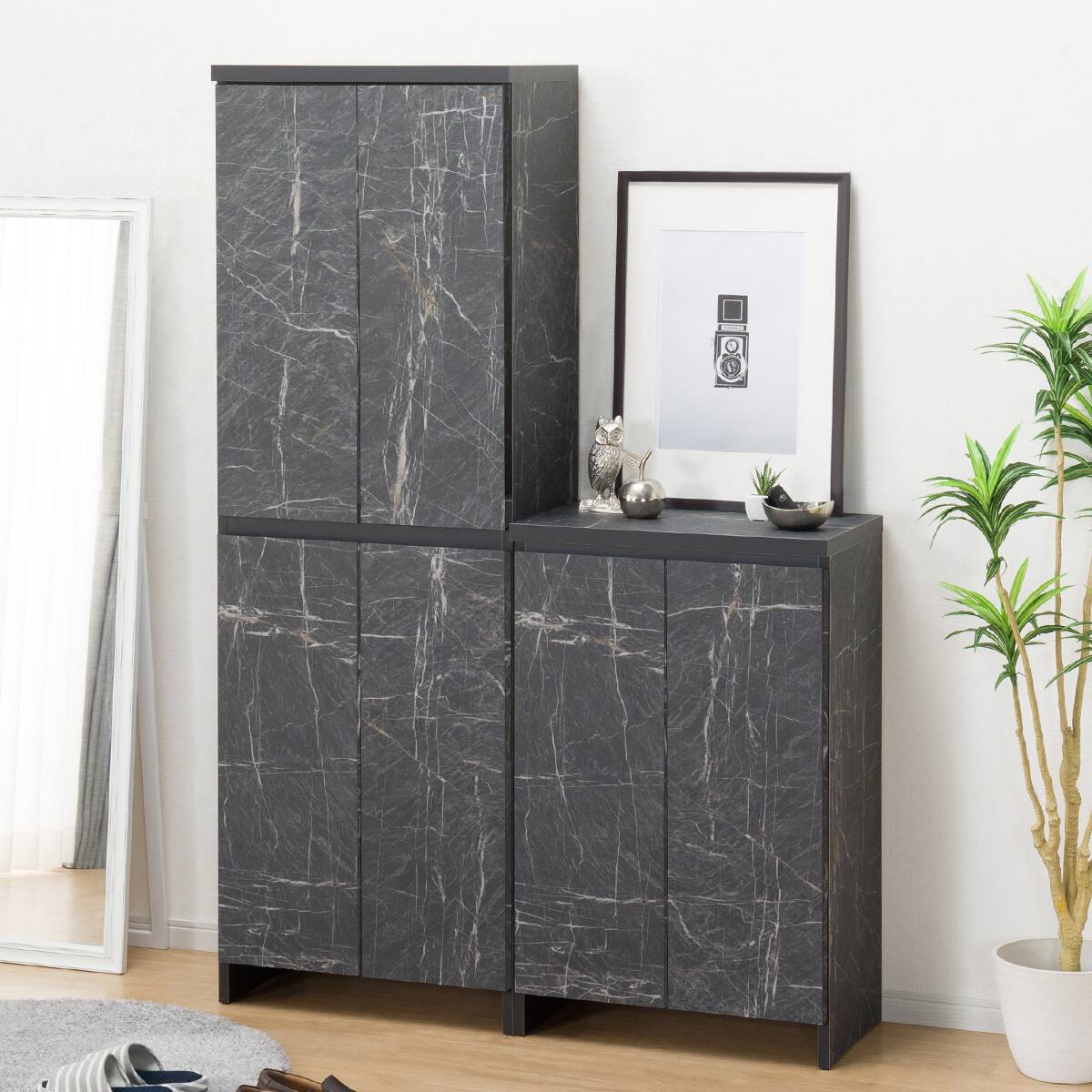 大理石調シューズラック(ハイタイプ 幅60cm ブラック) | ニトリネット