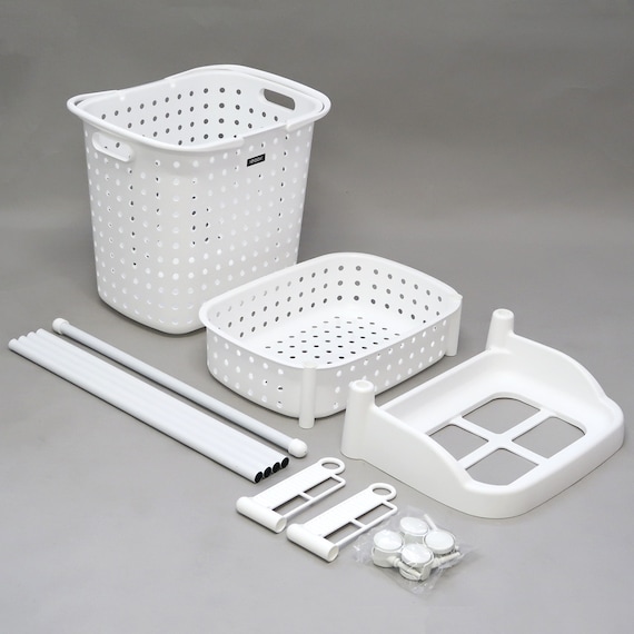 タオルハンガー付 2段ランドリーバスケットラック(ホワイト) 6枚目画像