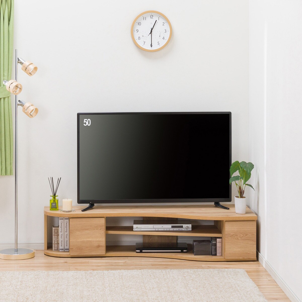 コーナー有効活用 流線形テレビボード(右寄せタイプ ナチュラル)通販