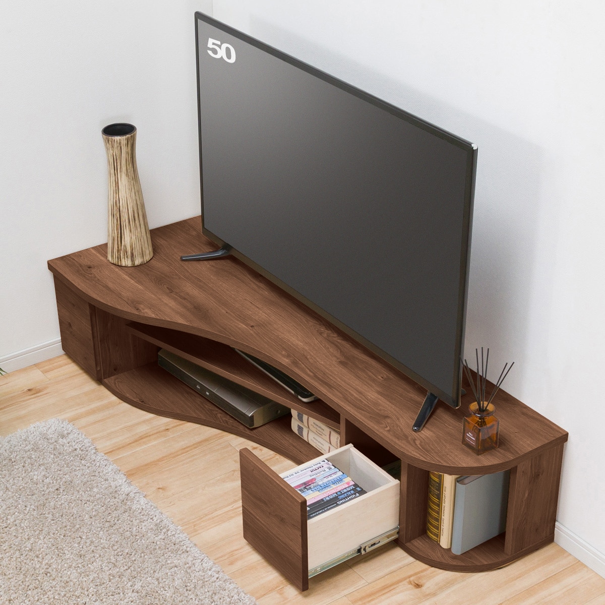 コーナー有効活用 流線形テレビボード (左寄せタイプ WAL