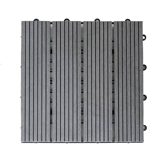 ジョイント人工木タイル 32枚セット(ストライプ/グレー) 1枚目画像