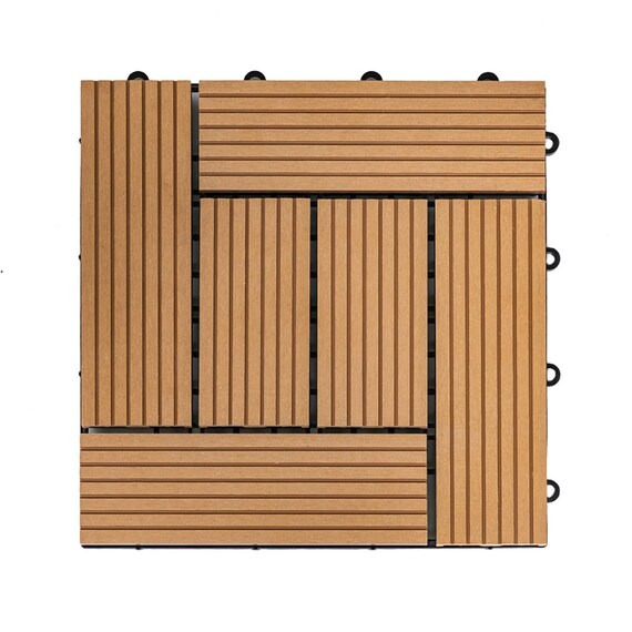 ジョイント人工木タイル 32枚セット(スパイラル/ライトブラウン) 1枚目画像