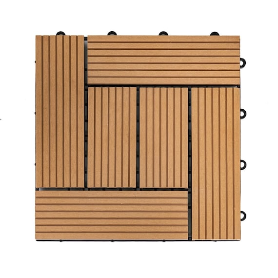 ジョイント人工木タイル 32枚セット(スパイラル/ライトブラウン) 1枚目画像