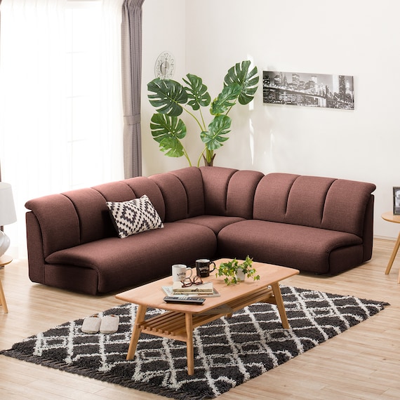 コーナーソファ3点セット 布張りタイプ (ワイン) 3枚目画像