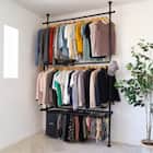 【簡単】ワンタッチ式 突っ張りハンガーダブル スラックスハンガー付き(ブラック) 1枚目画像